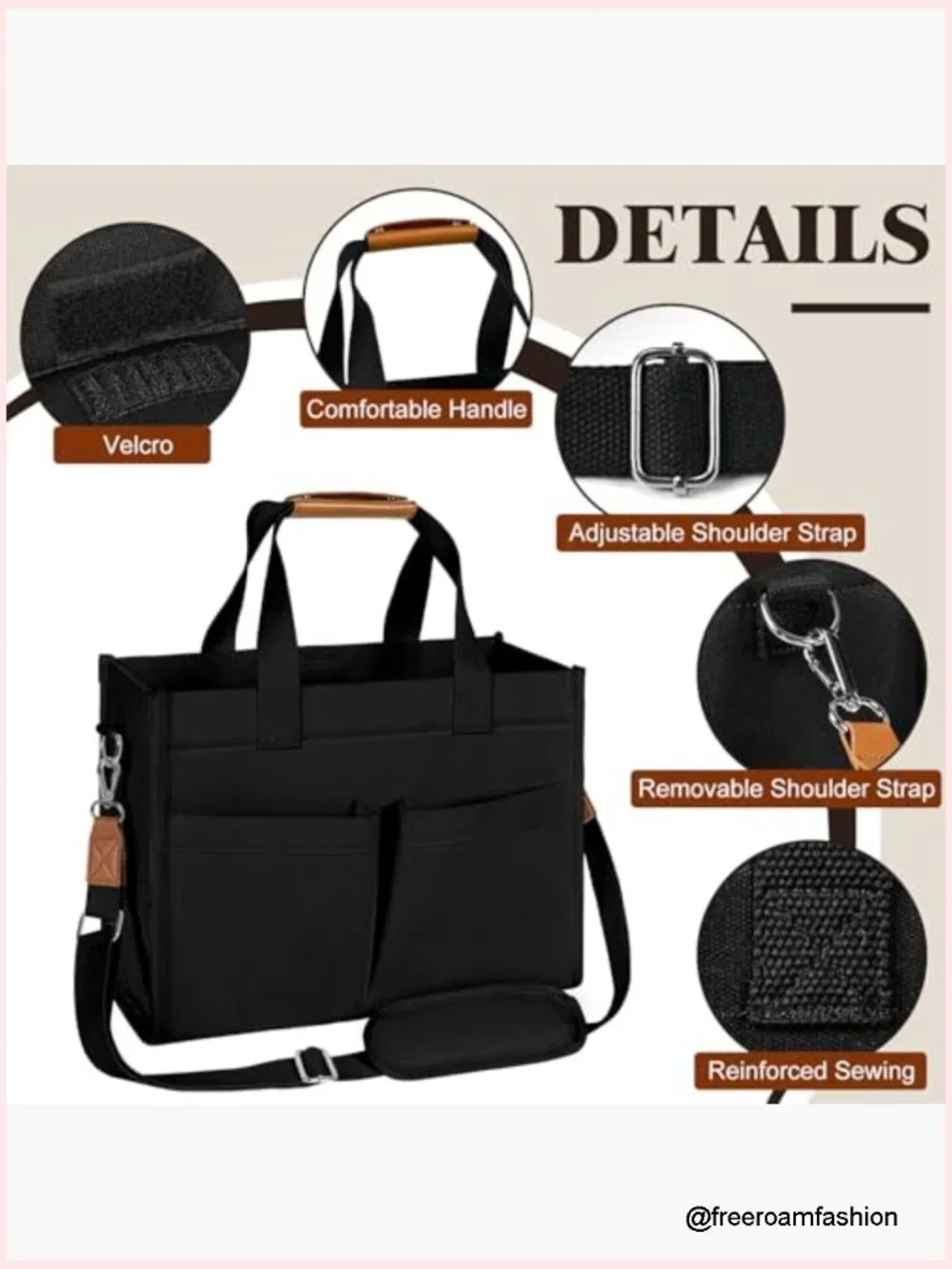 Canvas Tote Bag with Velcro Closure, Work Crossbody, Laptop Bag for Travel